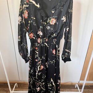 Nanette Lepore Black and Red Floral Long Sleeve Dress